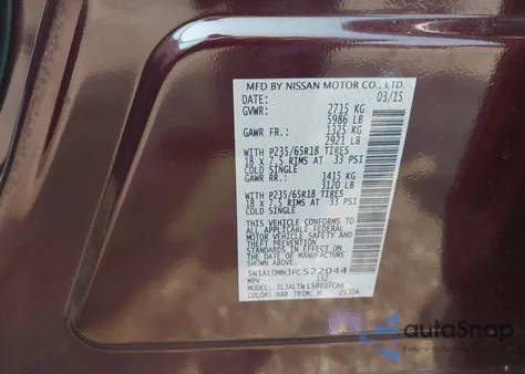 2015 Infiniti Qx60 z USA, uszkodzony, nr VIN 5N1AL0MN3FC522044